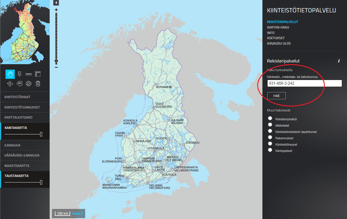 Kiinteistötietopalvelun aloitussivu