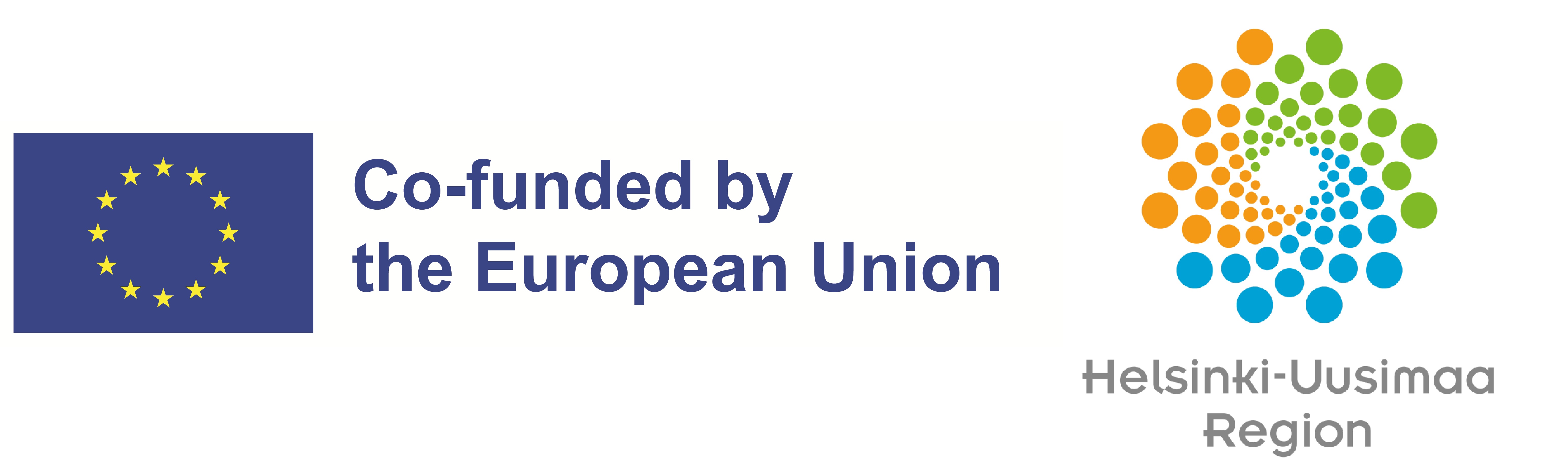 Teksti Co-funded by the European Union j EU-logo sekö logo ja teksti: Helsinki-Uusimaa region.