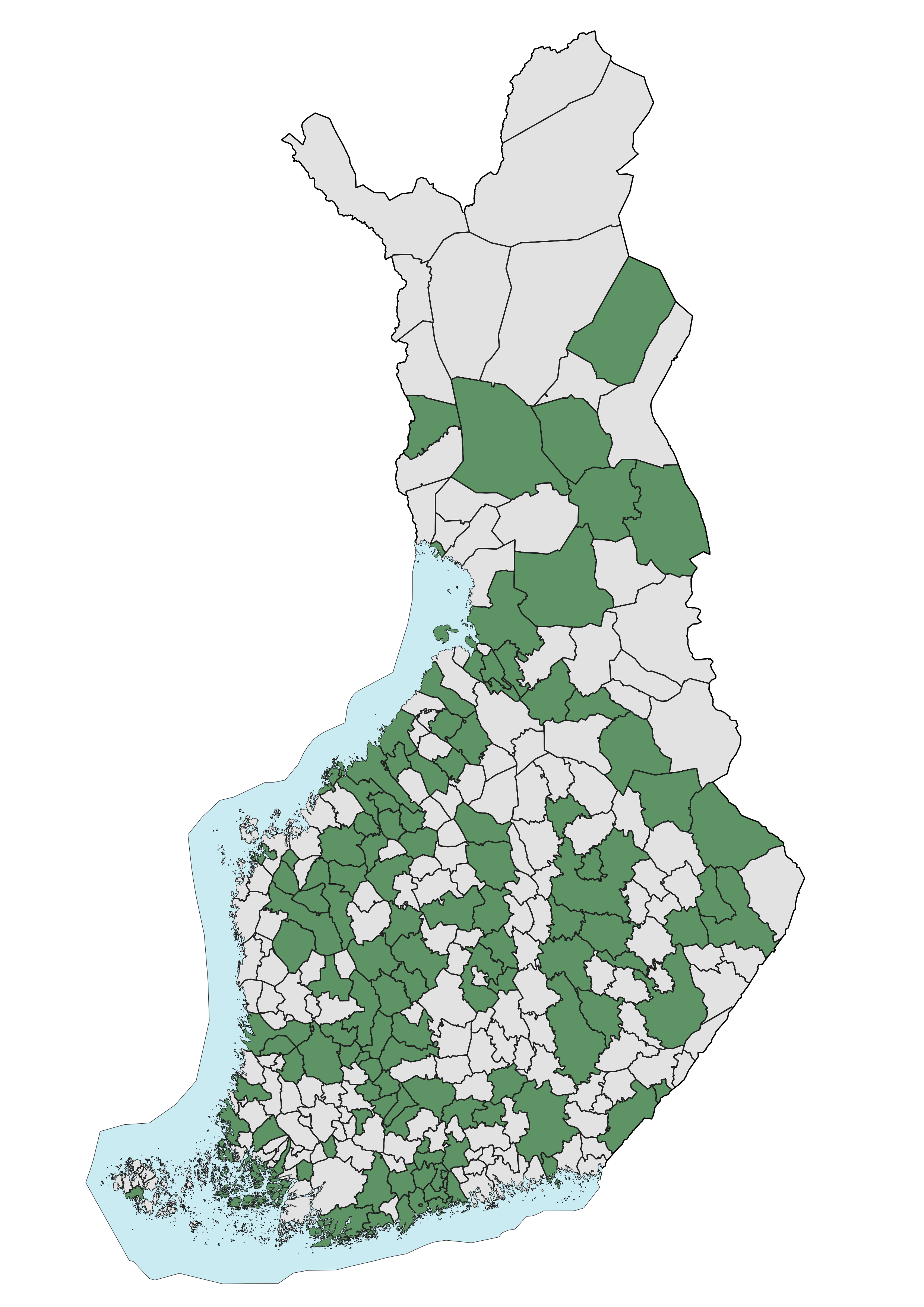 Kuntafoorumiin kuuluvat kunnat kartalle vietynä
