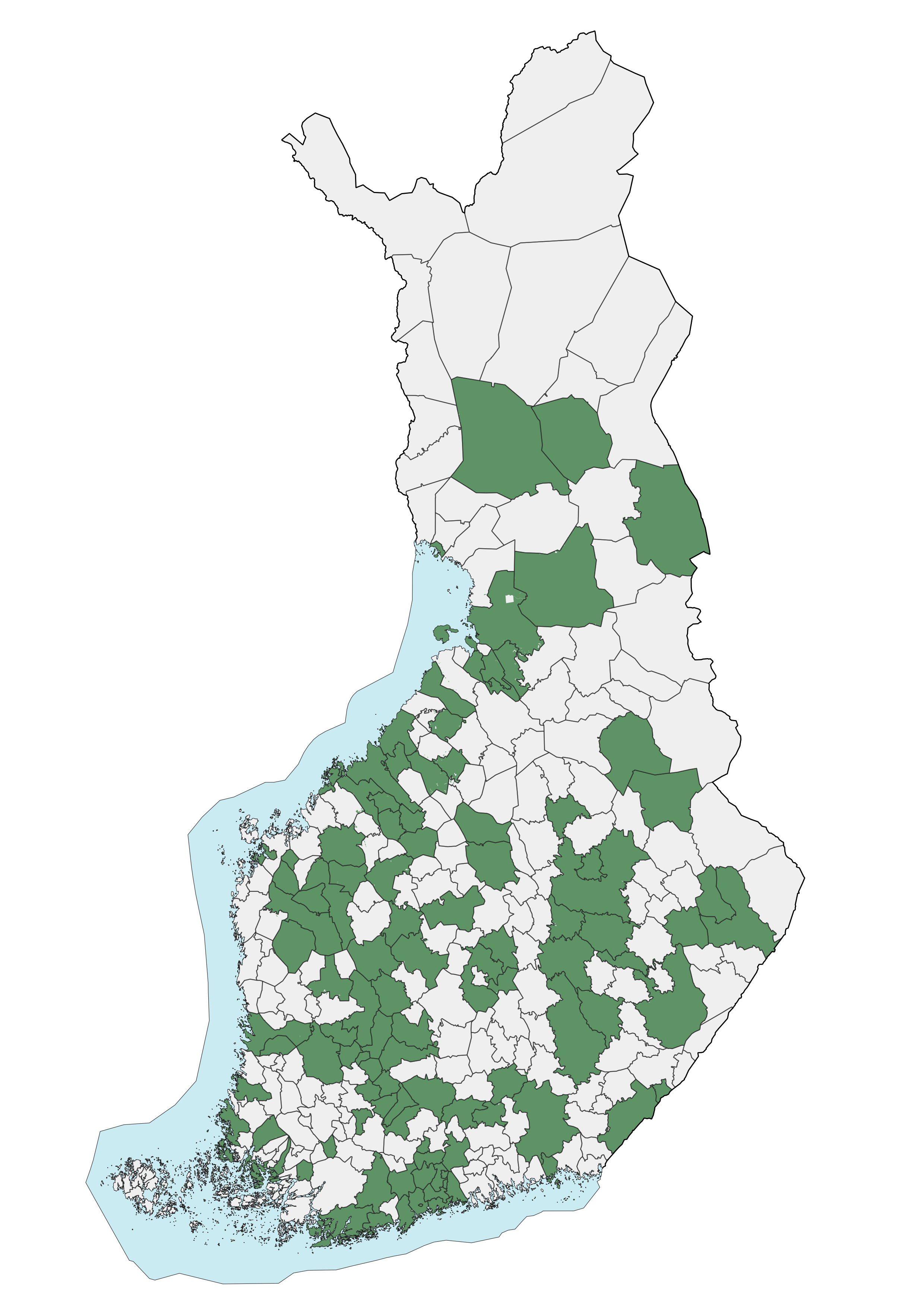 Kuntafoorumiin kuuluvat kunnat kartalle vietynä