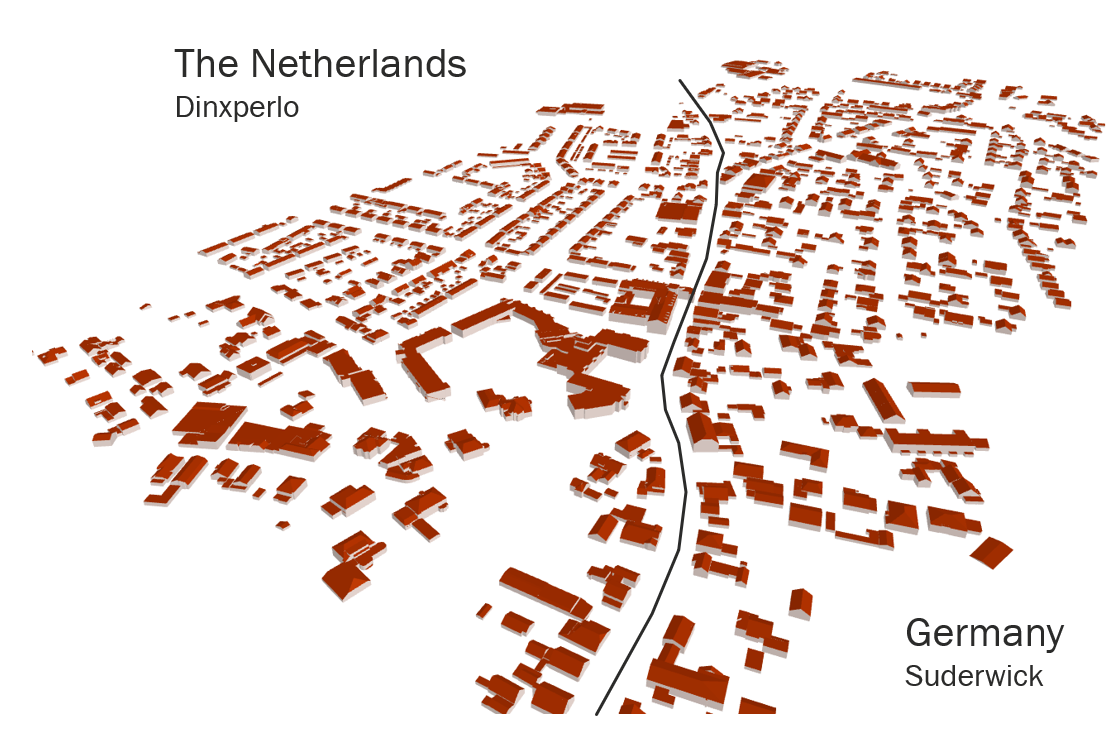 3D-rakennuksia Alankomaiden ja Saksan rajalta.