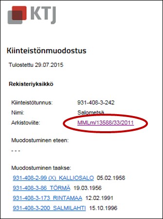 ARKKI ohje: Kiinteistönmuodostustiedot