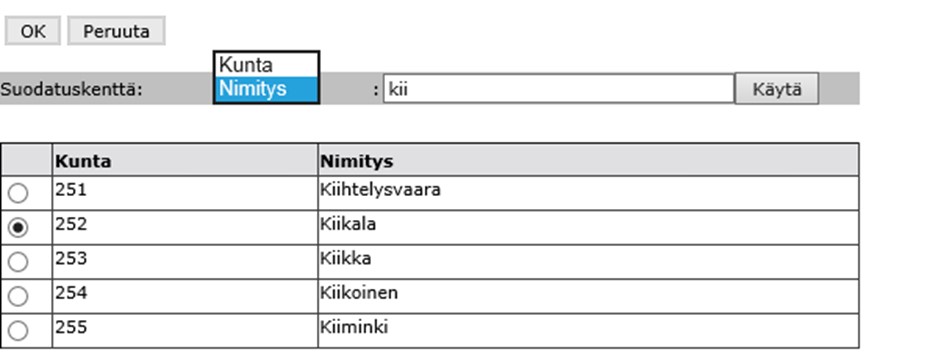 ARKKI ohje: Kunnan haku