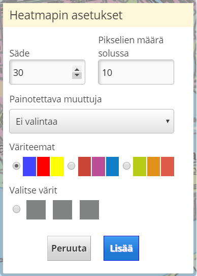 Heatmapin asetukset