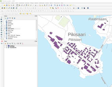 Kuva QGIS käyttöliittymästä.