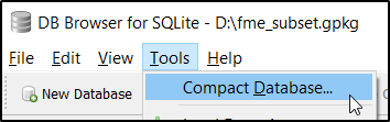 Screen capture from DB Browser for SQLite software.