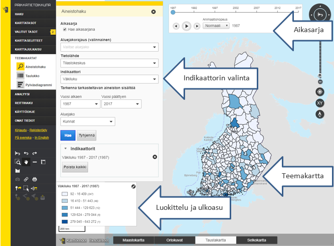 Teemakarttoja koskevat toiminnot