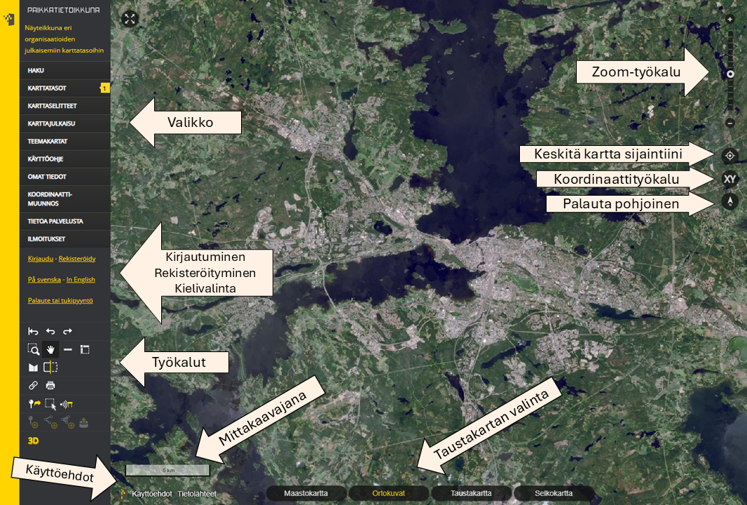 Paikkatietoikkunan käyttöliittymä