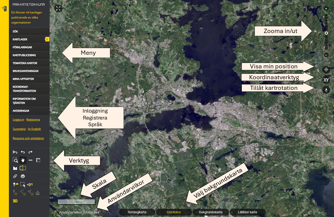 Paikkatietoikkuna användargränssnitt