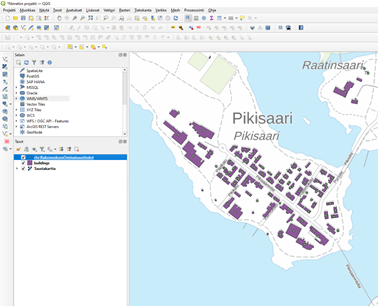 Kuva QGIS käyttöliittymästä.