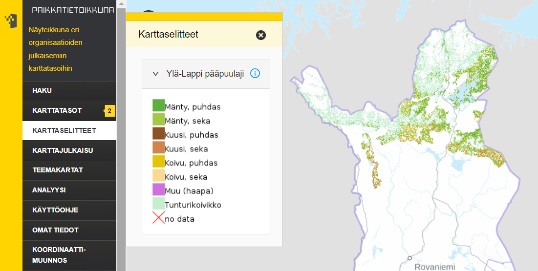 Kuvakaappaus Paikkatietoikkunasta