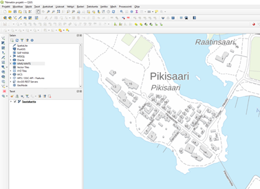 Kuva QGIS käyttöliittymästä.