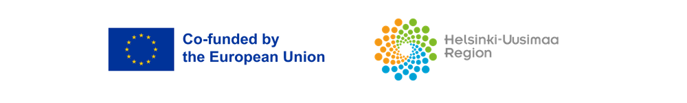 Co-funded by the European Union logo and Helsinki-Uusimaa region logo.
