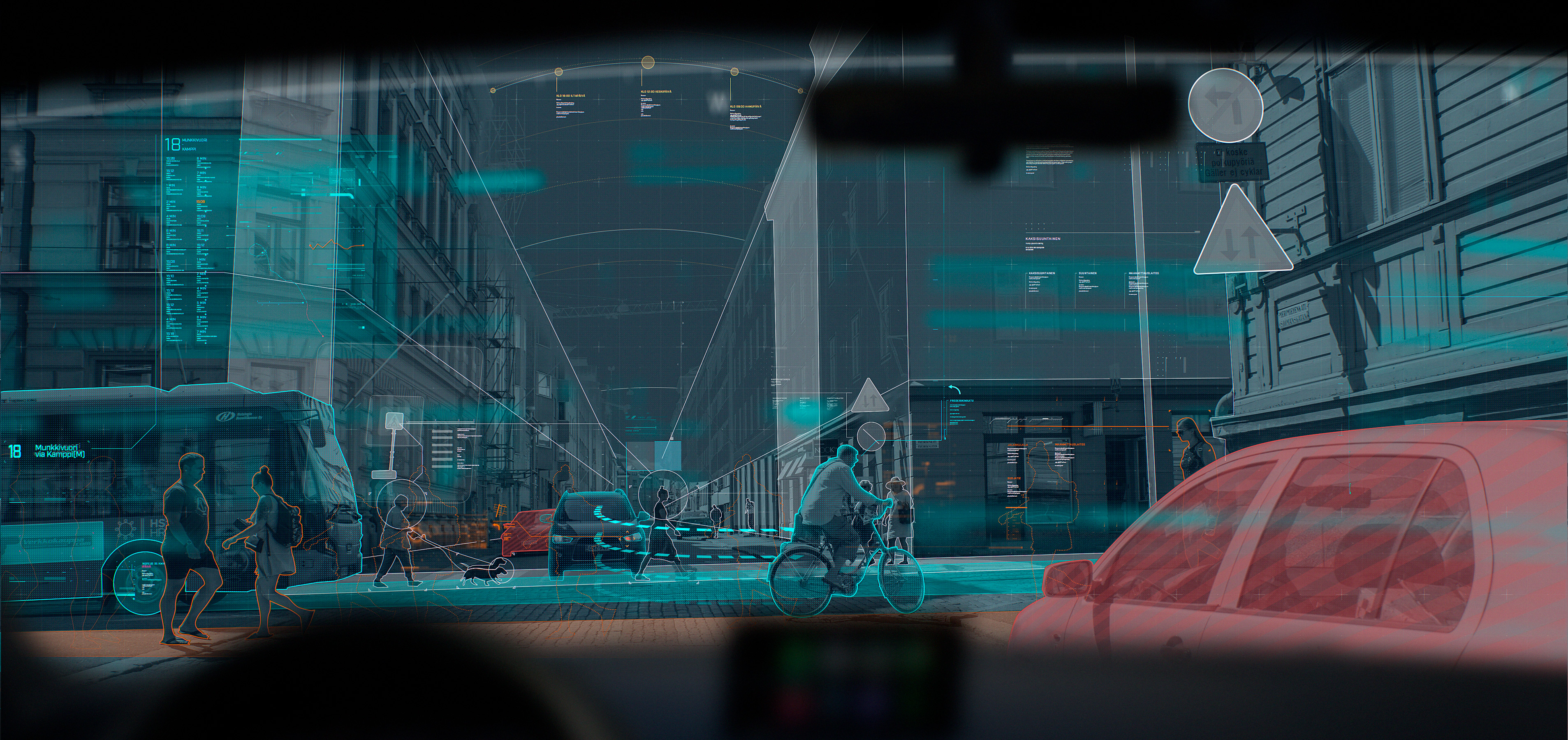 A robot car in traffic.