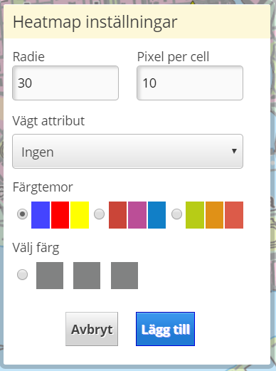 Värmekartans inställningar