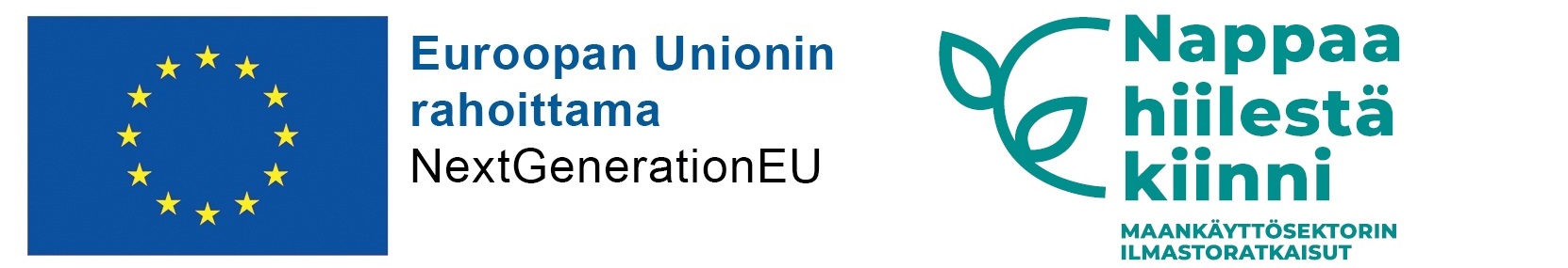 NextGeneration EU:n ja Nappaa hiilestä kiinni - Maankäyttösektorin ilmastoratkaisut -ohjelman logot 