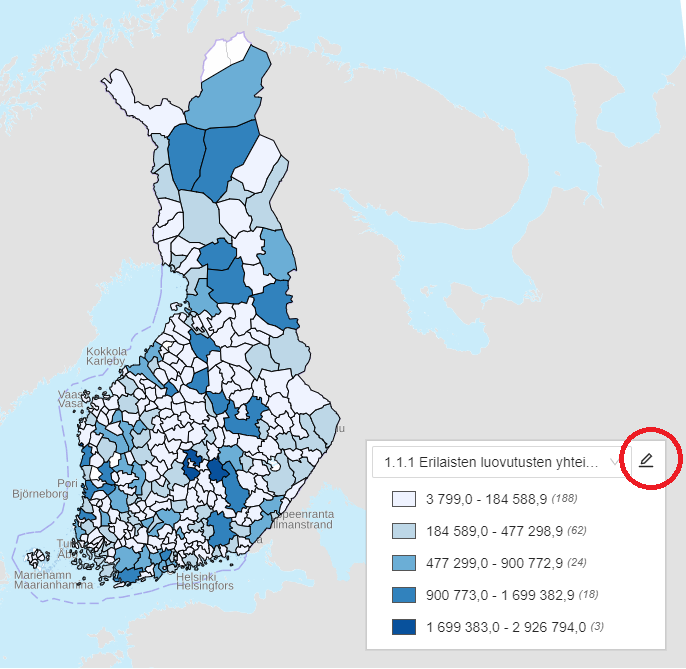 esimerkki koropleettikartasta