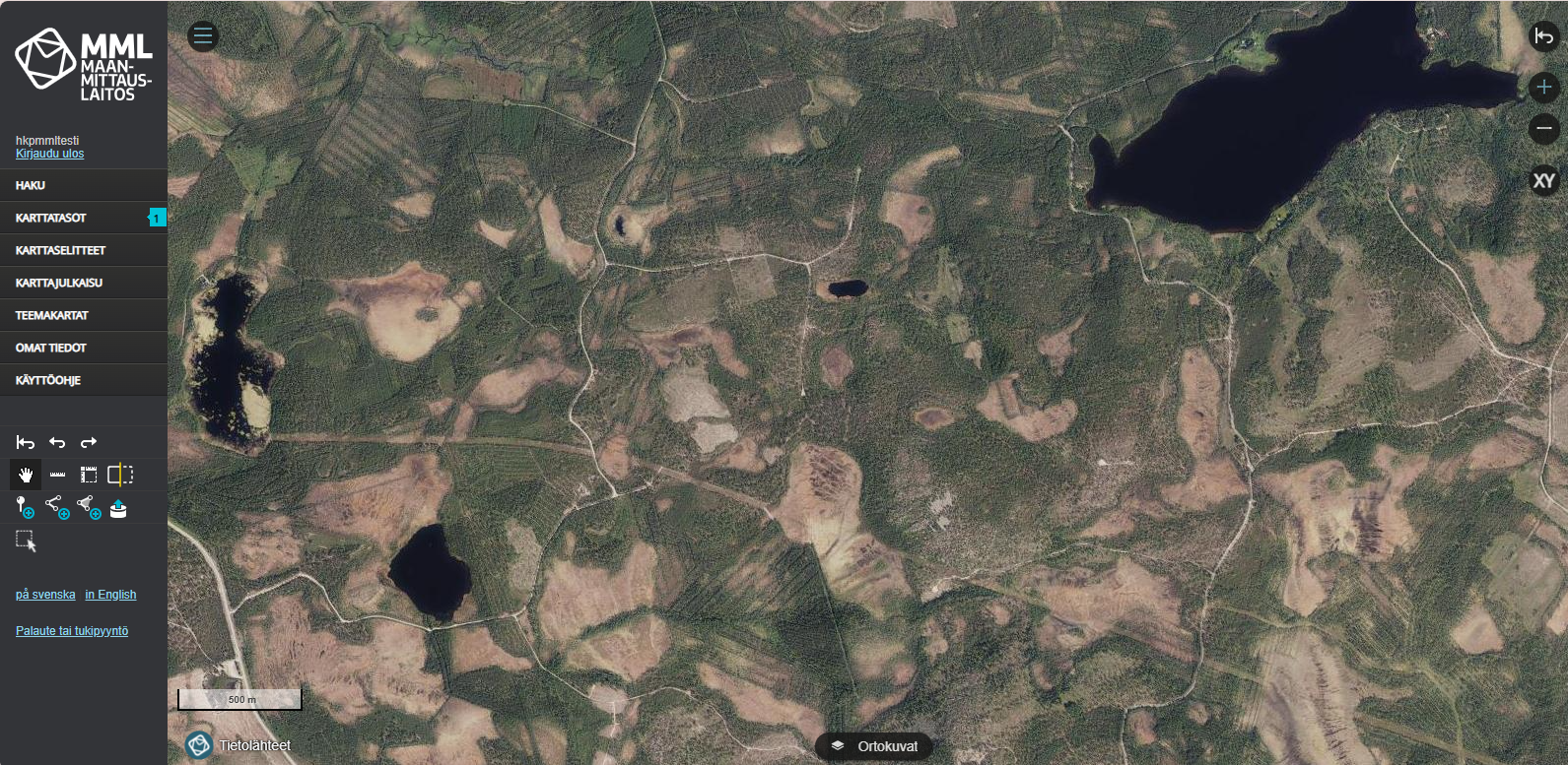 Suomi.fi-karttojen etusivu, jolla Maanmittauslaitoksen uudistettu logo