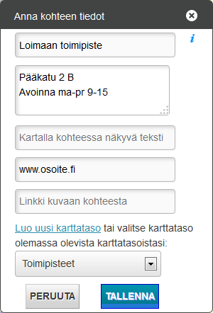 Kohteen lisääminen Suomi.fi-kartat-palvelussa