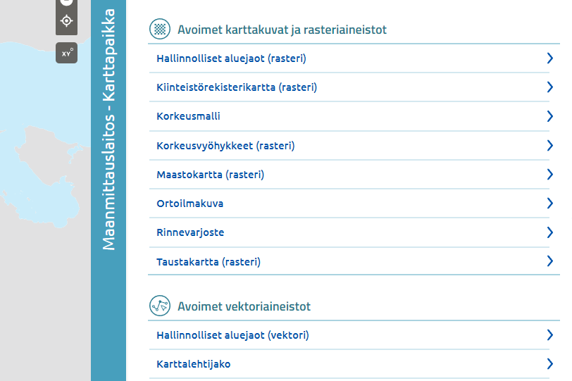 Ladattavat paikkatietoaineistot