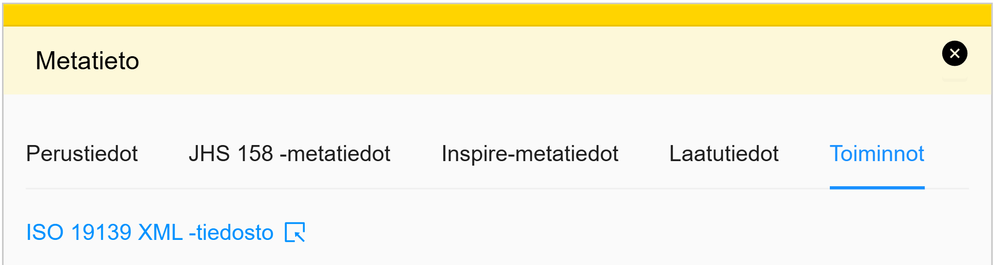 Metatietoikkunan välilehdet