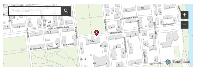Servicestället i Kuopio på Lantmäteriverkets webbplats. Kartan har gjorts som kartpublikation av Suomi.fi-kartor.