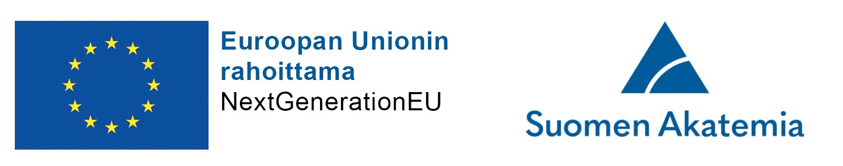 Euroopan Unionin logo ja teksti: Euroopan Unioinin rahoittama, NextGenerationEU sekä Suomen Akatemia logo ja teksti. 