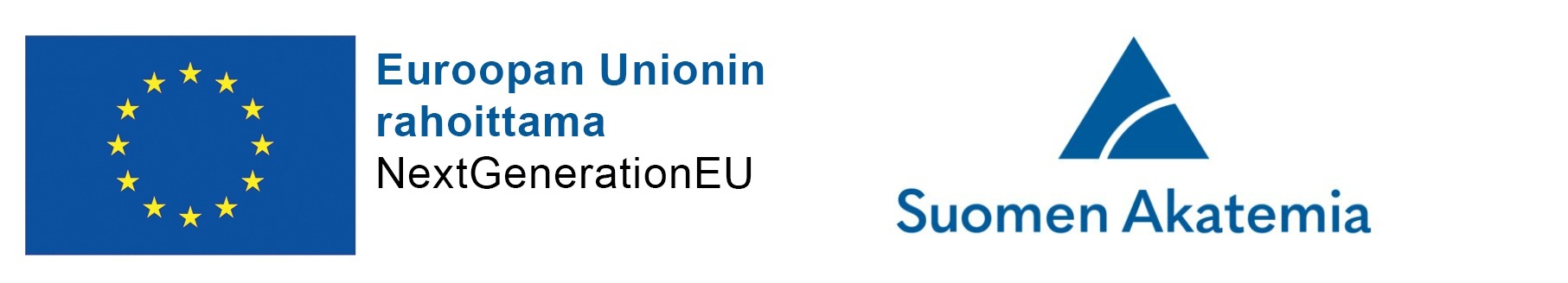 Euroopan Unionin logo ja teksti: Euroopan Unioinin rahoittama, NextGenerationEU sekä Suomen Akatemia logo ja teksti.