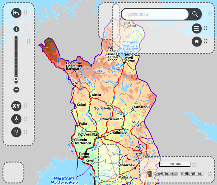 Työkalujen "Oma asettelu" -näkymä.