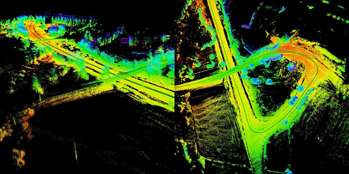 A map of the road area built from laser scanner data