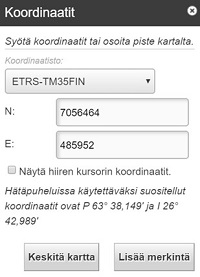 Paikkatietoikkuna ohje koordinaatit