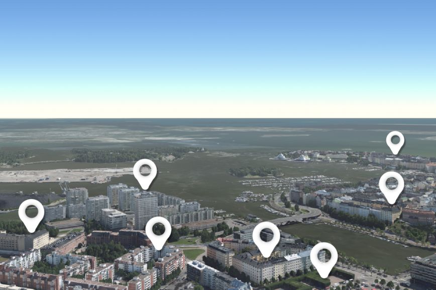 Kuvassa 3D-kaupunkimalli Helsingistä.