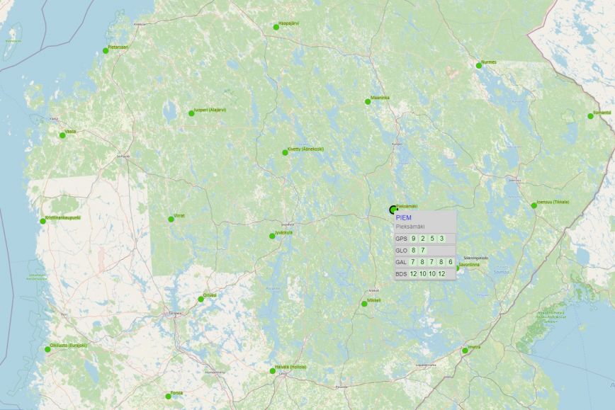 Kuvakaappaus GNSS Finland -palvelusta.