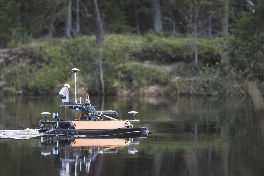 Boat gathering data on a river