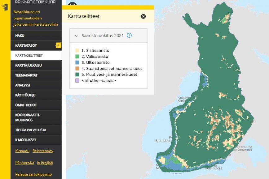 Saaristoluokitus on yksi molempiin palveluihin lisätyistä karttatasoista.