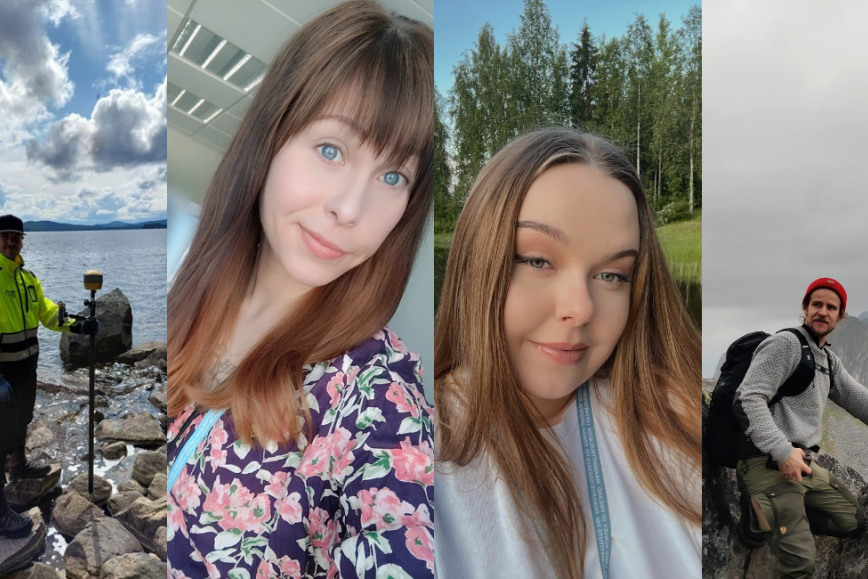 Neljä kesätyöntekijää erilaisissa ympäristöissä